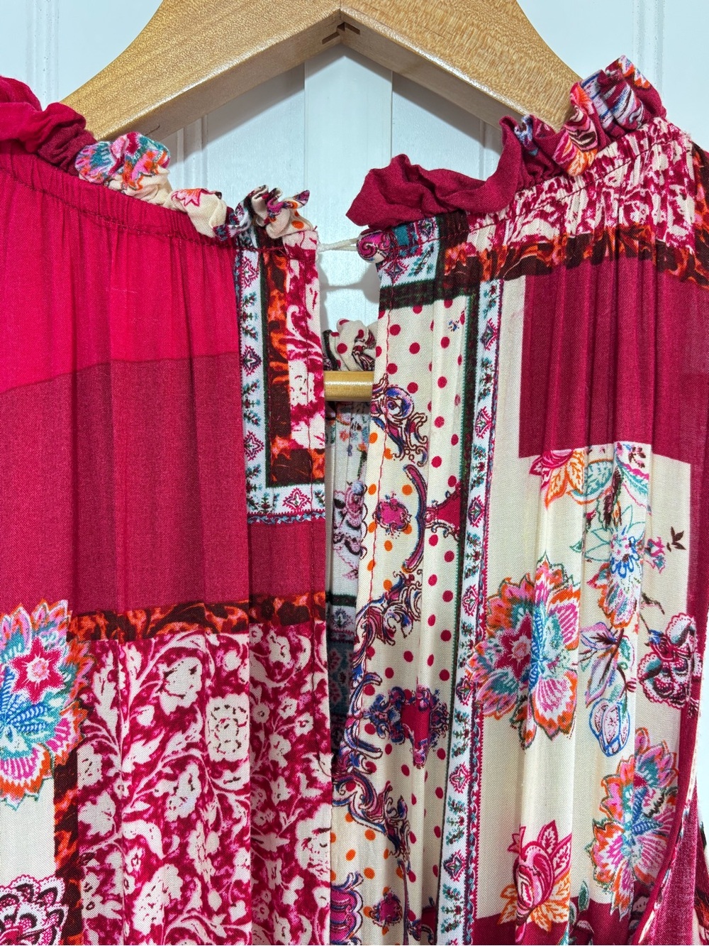 Lapis Patchwork Boho Tiered Ruffle Midi Dress Pink Floral Size Large - Picture 7 of 16